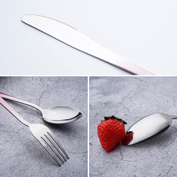 Travel Utensils Set with Case Reusable Portable Cutlery Set Stainless Steel 8pcs Including Dinner Knife Fork Spoon Chopsticks straws(Gradient Pink) | Dishwasher Including Dinner Knife Fork Spoon Chopsticks Straws Travel Fork Spoon Knife for Work, Campi...