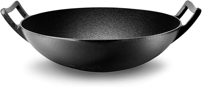 Cast Iron Wok with Lid, Cookware with Handles, Including Induction (12 inch with Lid)