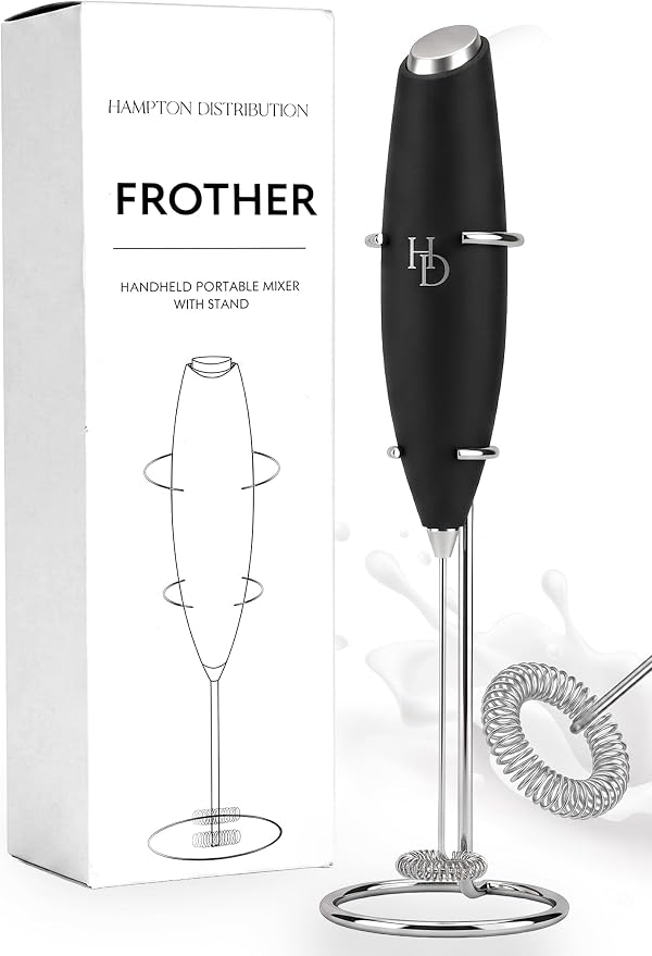 Milk Frother With Stand | Handheld Electric Wand for Frothing & Mixing | Hand Blender, Coffee Frother Handheld Drink Mixer for Lattes, Cappuccinos, Protein Powder, Matcha & More, Frother Wand