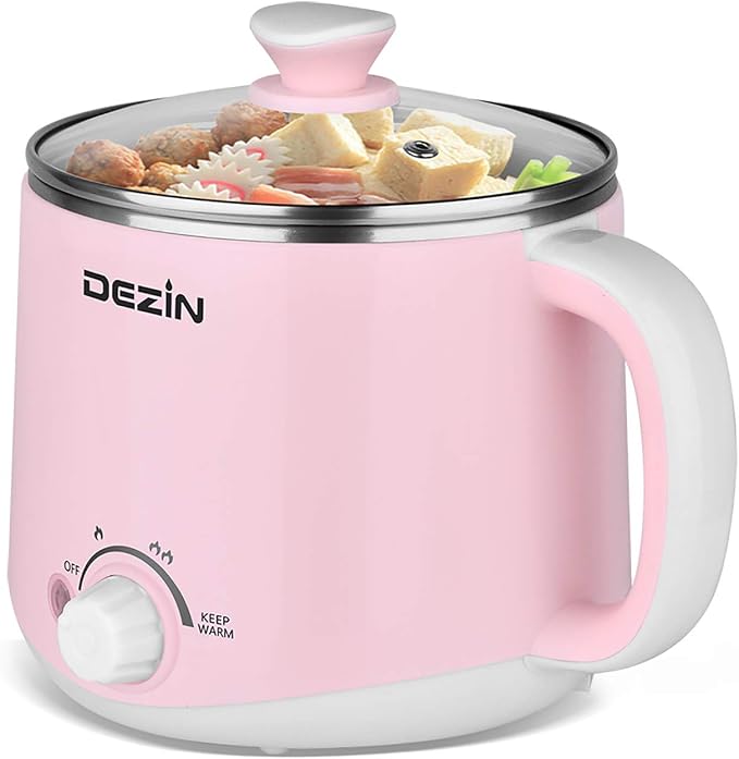 Dezin Hot Pot Electric, 1.6L Stainless Steel Ramen Cooker with Keep Warm | Rapid Noodle Cooker, Dual Temp Control, for Ramen, Egg, Pasta, Dumpling, Soup, Porridge & Oatmeal, Ideal for Dorm & Office