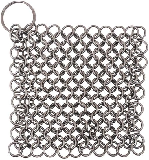 Cast Iron Scrubber 316 Stainless Steel Skillet Cleaner 3.9"x3.9" Chainmail Scrubber Chain Mail Scrub with Hanging Ring for Cast Iron Pre-Seasoned Pans, BBQ Grills Cookware Utensils Cleaning