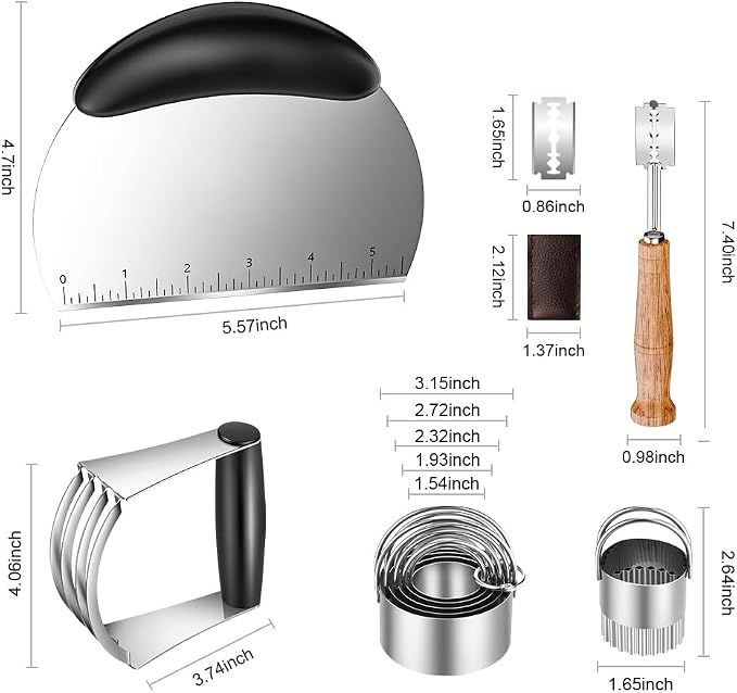 Pastry Cutter, Biscuit Cutter, Dough Scraper, Bread Lame | Stainless Steel Pastry Blender Set, Dough Cutter Biscuit Cutter Dough Blender Tools & Pastry Utensils (5 Pcs/Set)