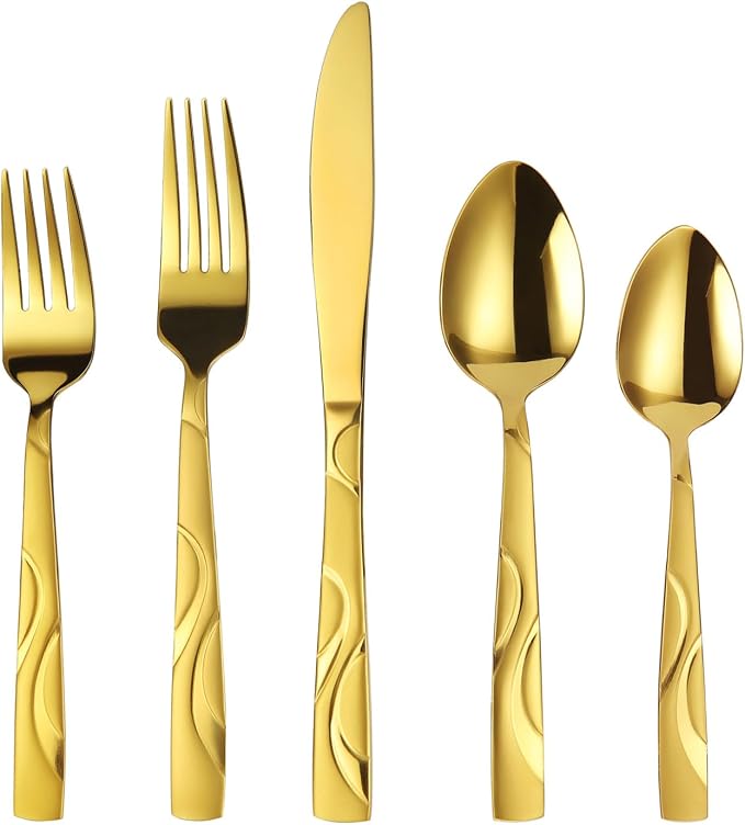30-Piece Gold Silverware Set for 6 | Grade 430 Stainless Steel Flatware Set, Cutlery Set Service for 6, including Fork Spoon and Knife, Dishwasher Safe