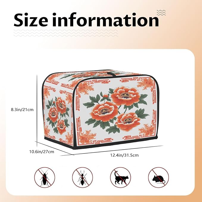 4 Slice Toaster Cover Red Peony Flowers Toaster Covers Four Slice Wide Slot Waterproof and Dustproof Covers for Wide Slot Toasters and Small Appliances Kitchen Decor Gifts