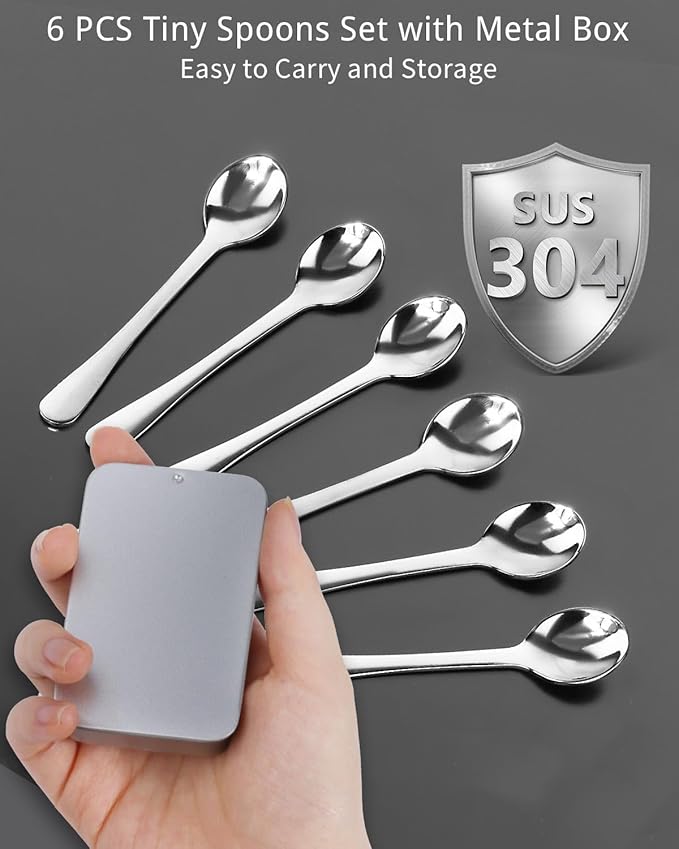 6PCS Tiny Spoons - Mini Stainless Steel Spoons 2.9 inch for Salt Jars Spice Jars, SUS 304 Food Grade Seasoning Spoon for Powder Spices, Pepper, Sugar, Coffee