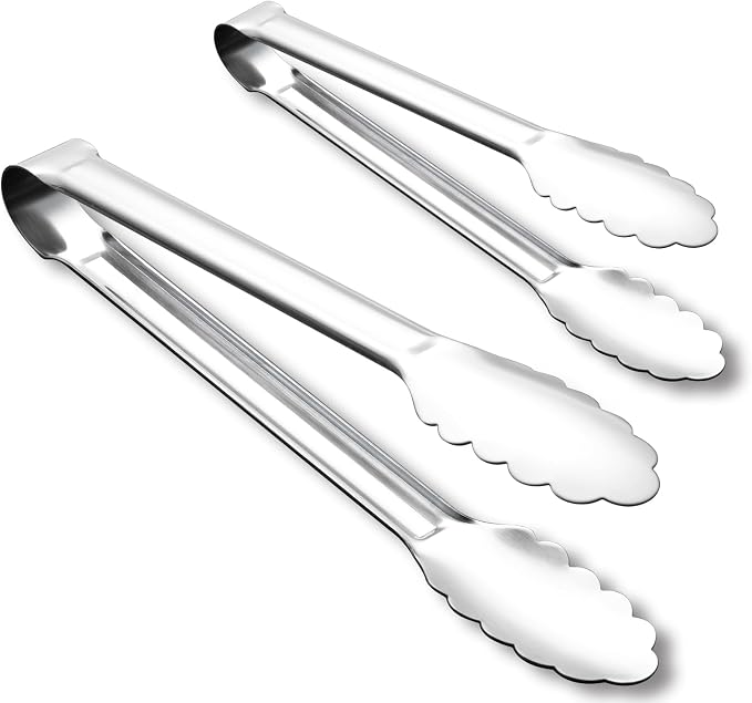 OYV Seamless Tongs for Cooking, One-Piece Design, Durable Heat Resistant Stainless Steel Tongs for Kitchen, Grill, BBQ, Salad, Dishwasher Safe, Metal Tongs Set (12" & 9")