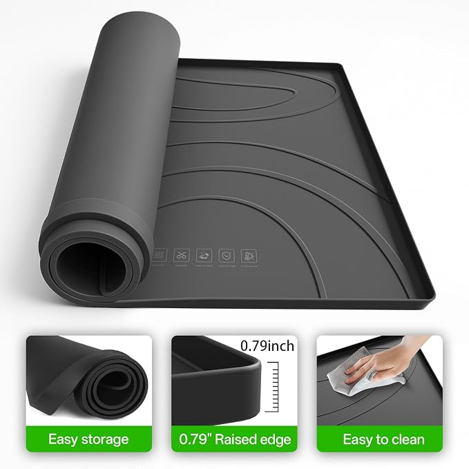 Washing Machine Drain Pan Silicone mat – 30x33 Inch Non-Slip Waterproof Washer Drip Tray, Anti-Vibration Soft Mat for Under Dryer or Washer, Floor Leak Protector for Laundry Room