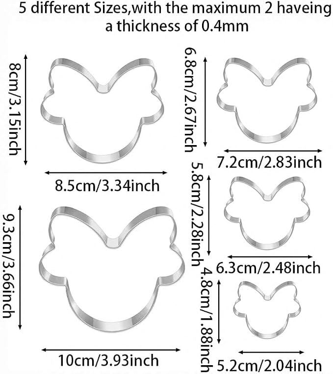 MrCookie Girl Mouse Cookie Cutters Set,5pc Thickened Stainless Steel.