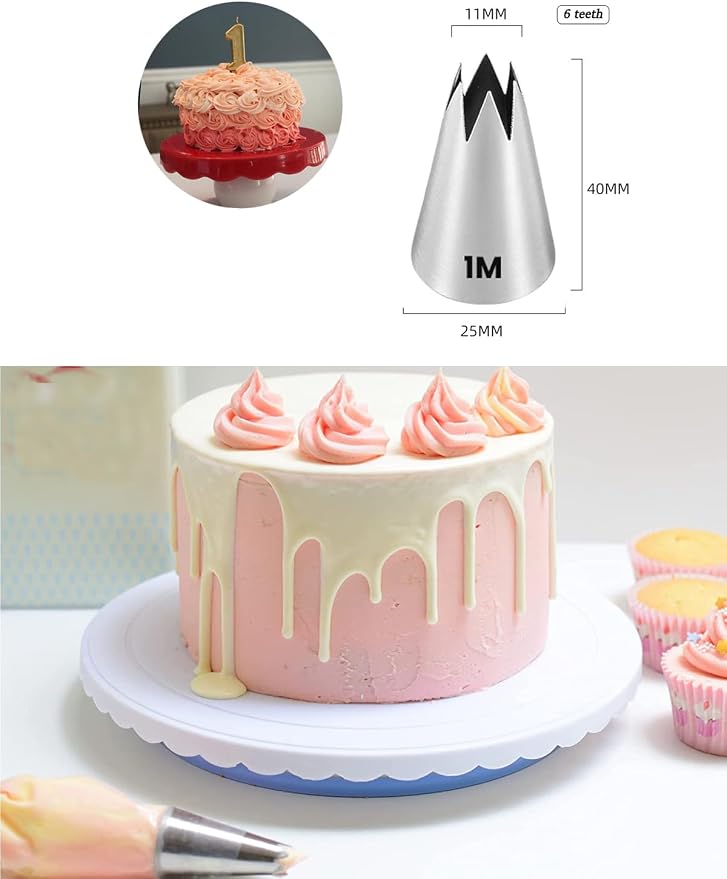 1M Piping Tip with Bags, Open Star Rosette Tip for Cake Decorating