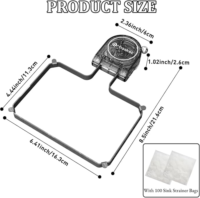 Kitchen Sink Strainer with 100 PCS Filter Mesh Bag, Food Waste Filter Basket, Suction Cup Folding Washing Vegetables and Fruits Drying Bag Holder(Grey)