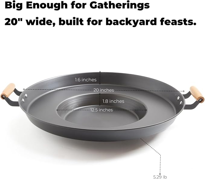 Disco para Cocinar Discada, 20 in Carbon Steel Mexican Wok | Concave Pan With Double Handles, For Tacos, Enchiladas, Fish Frying And Outdoor-Style Cooking, Pan Only