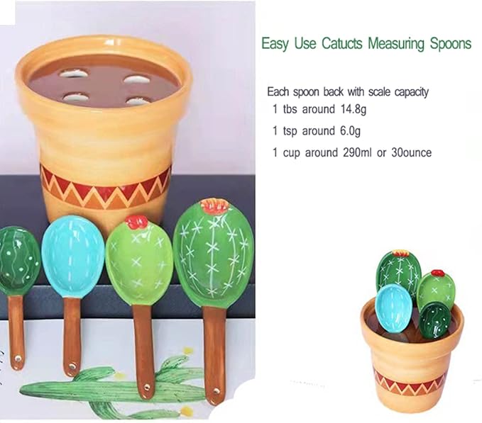 Cactus Measuring Spoons Set in Pot Ceramic House Warming Gifts New Home