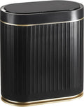 ELPHECO Slim Bathroom Trash Can with Lid, 2 Gallon Black Golden | Smart Garbage Can, Plastic Wastebasket, Narrow Garbage Bin, Waterproof Bathroom Decor for Bedroom