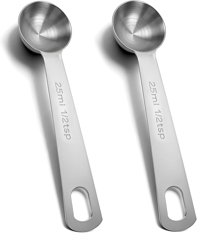 1/2 Teaspoon Measuring Spoons, 2 PCS Stainless Steel 1/2 Teaspoon Scoop for Kitchen Ingredients, Short Handle Silver (5ml, Z12 X 3.1 In)