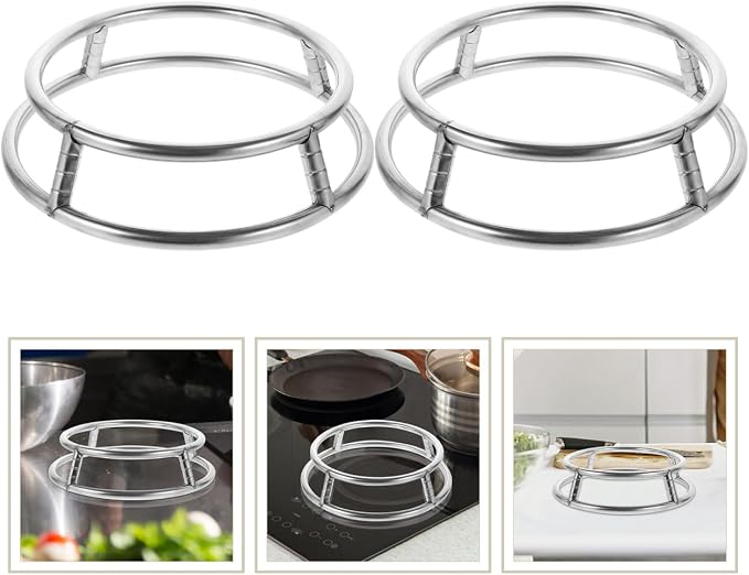 2Pack Round Stainless Steel Pot Holders Heat Resistant Wok Stand and Steam Rack for Gas Stove Kitchen Organizer Space-Saving Cookware Holder