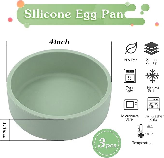 3Pcs ZHYEEDAA Air Fryer Egg Mold,Silicone Egg Molds, Individual Egg Bite Maker Reusable Egg Molds, Microwave Egg Cooker, BPA Free, Dishwasher Safe (Round3)