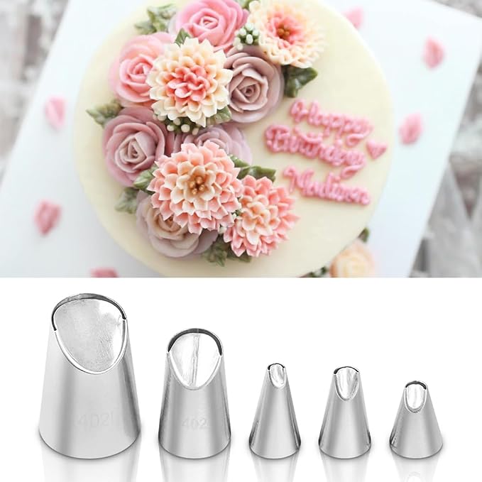 Dr.Pedi 5 Pieces Rose Flower Piping Tips Set Cake Decorating Tips Icing Piping Nozzles Set Cupcake Decorating Kit Cupcake Pastry Tool