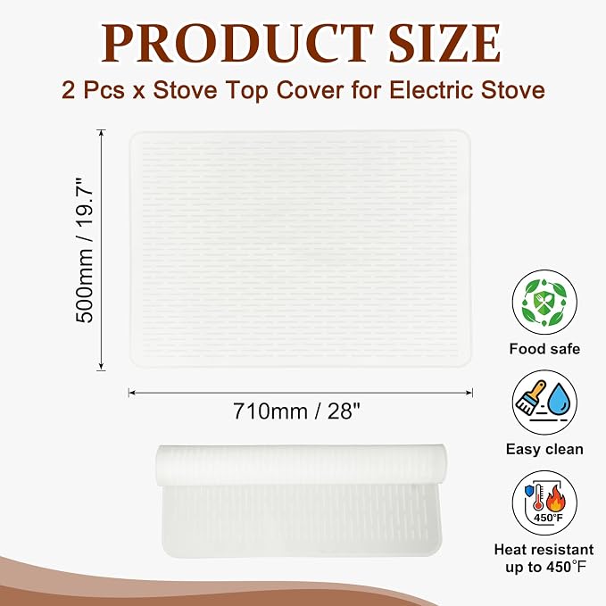 PATIKIL 28 x 20 Inch Stove Top Cover for Electric Stove, 2Pcs Silicone Stripe Mat for Glass Top Cover Non-Slip Glass Cooktop Protector for Kitchen Oven Dish Drying Mat, Clear