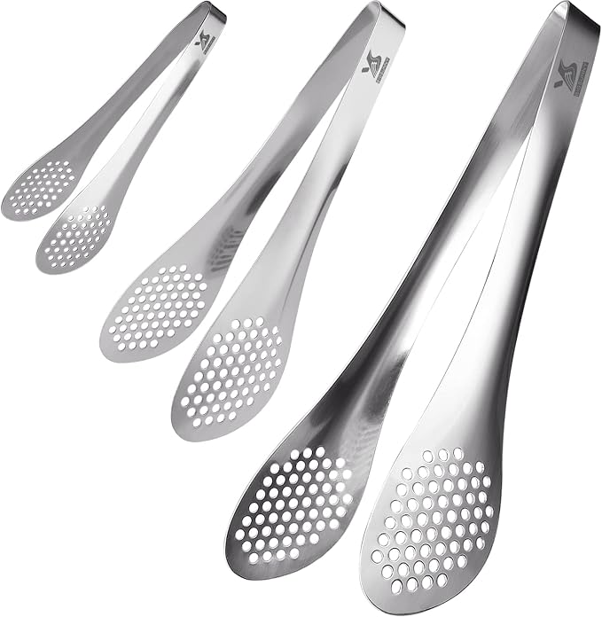MSY BIGSUNNY Chef Kitchen Tongs Stainless Steel Food Serving Tongs Set Buffet tongs (silver 7" 9" & 11", 3 pack) | 7" 9" & 11", Food Serving Tongs Set