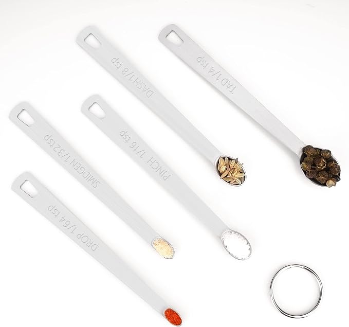 5pcs Mini Measuring Spoon Set, Heavy Duty Stainless Steel | Cooking Baking, Tablespoon Teaspoon for Dry or Liquid Ingredients, Fits in Spice Jar, 1/64 1/32 1/16 1/8 1/4 tsp