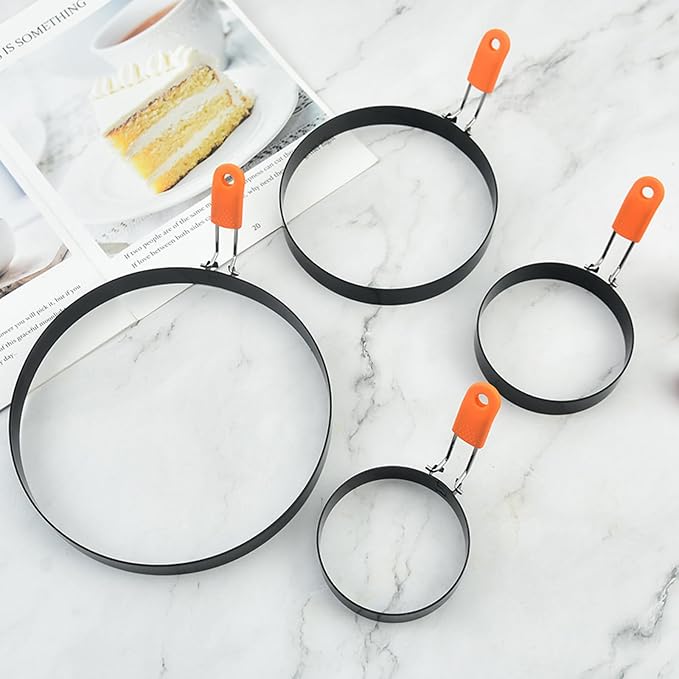 Stainless Steel Egg Rings - 8 Pack, 8" Omelet, 6" Pancake, 4" & 3.5" Egg Muffin Rings with Oil Brush & Separator
