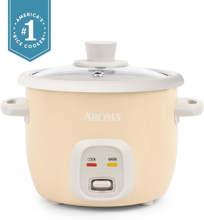 AROMA® Mini Rice Cooker, 2-Cup (Uncooked) / 4-Cup (Cooked), Grain Cooker, Soup Maker, Oatmeal Cooker, Auto Keep Warm, 1 Qt, Milk Tea, ARC-302NGMT