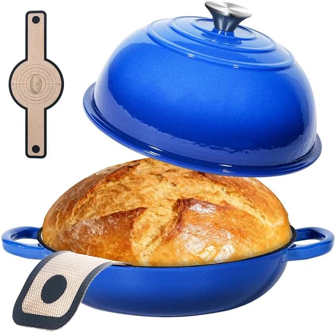 6QT Enameled Cast Iron Dutch Oven For Sourdough Bread Baking | Dutch Oven Pot With Lid,Non-stick Sourdough Baking Pan with Bread Dome,Round Ceramic Dutch Oven Pot for Homemade