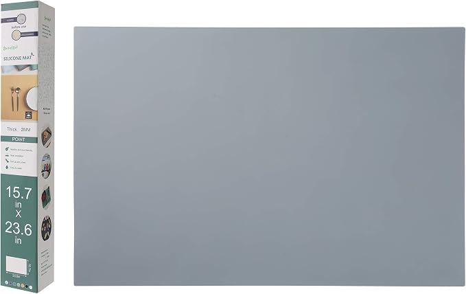 emolife Extra Thick Silicone Mats for Kitchen Counter, 23.6"x15.7", Grey | 2MM Thick Silicone Mat for Countertop Protector, Heat Resistant, Non-Slip Multipurpose Mats
