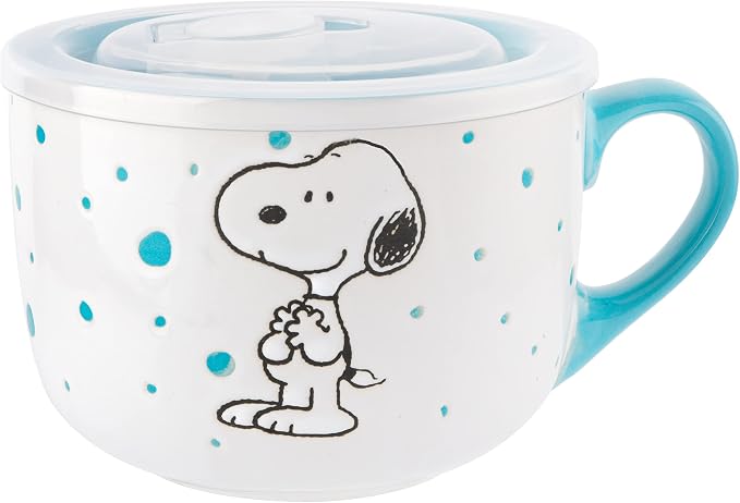Peanuts Freckled Joy Soup Bowls 23 oz Stoneware with Clear Lids 4 Pack Assorted Colors Kitchen Food Storage