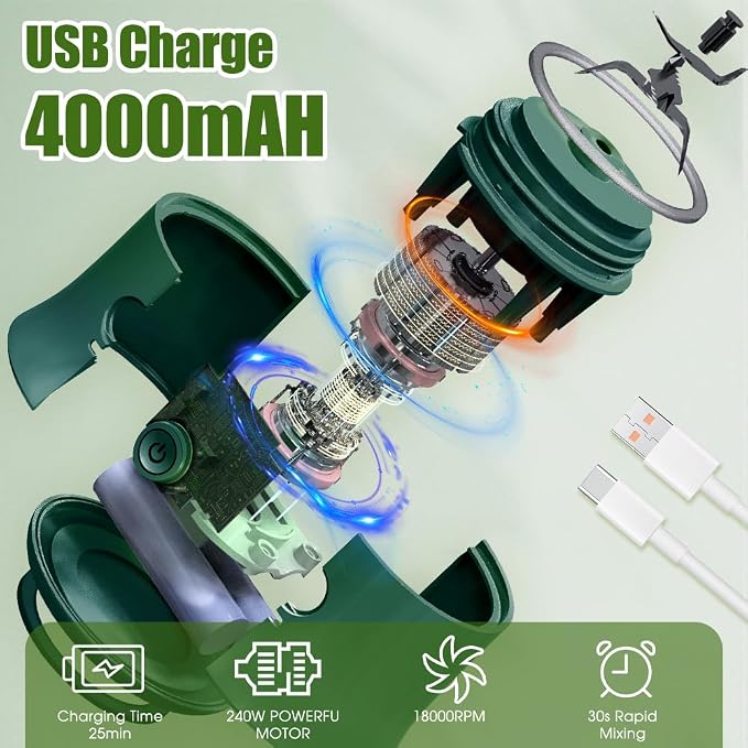 Portable Blender for Smoothies, Freshly Squeezed Juices, Milk shakes and Baby food, 20 oz BPA Free, Suitable for Outdoor Sports, Family, Travel.((green))