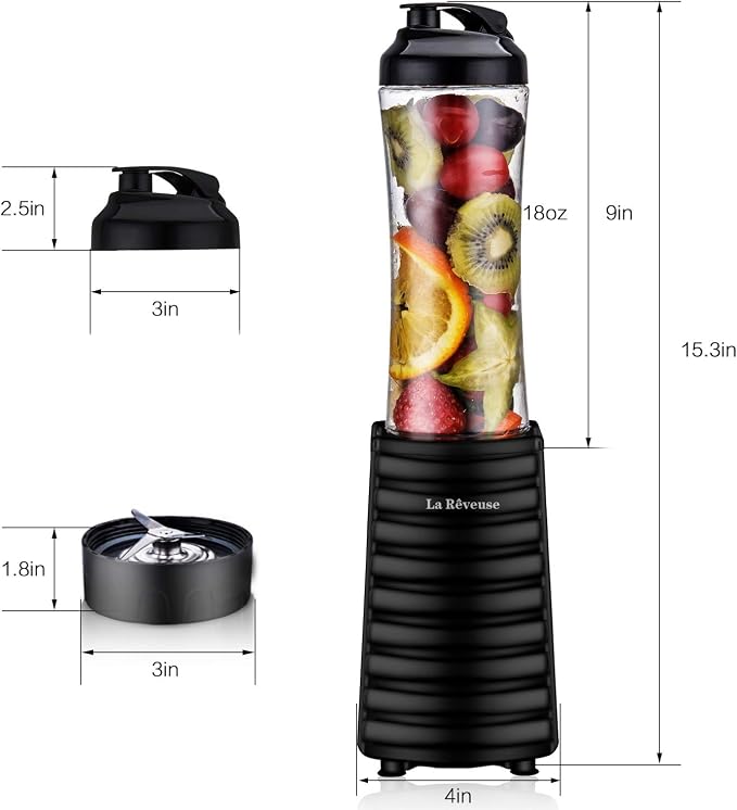 La Reveuse 300W Personal Size Blender (Black) + 18oz Replacement Bottle