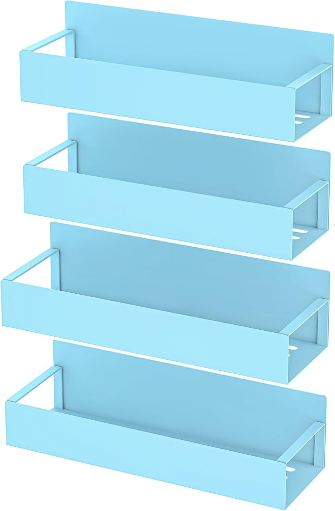 Metal Magnetic Spice Rack for Refrigerator Blue, 4 Pack | Magnetic Shelves Heavy Duty for Fridge in Kitchen, Seasoning Storage Organizer, For Oven Washer and Dryer, For Heavier Items