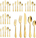 Gold Silverware Set, 30-Piece Stainless Steel Flatware Set | Shiny Gold Metal Cutlery Set for 6, Rust-Resistant, Include Spoon, Fork and Knife Set, Dishwasher Safe, for Dinner/Party
