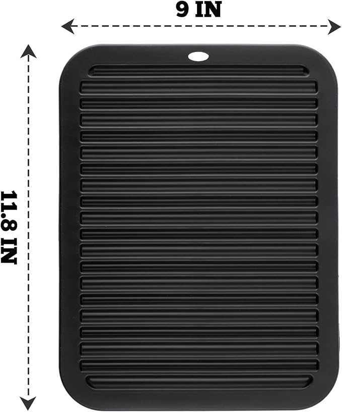 TOPULORS 3 PCS Silicone Trivets for Hot Pots and Pans 9"x12" Heat Resistant Mat Hot Pads for Kitchen Quartz Countertops - Dish Drying Mat Non-Slip Potholders Pot Holders Trivets for Hot Dishes - Black