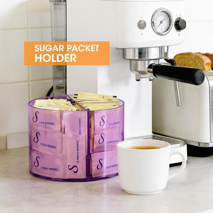 AIEVE Purple Drink Packet Organizer, Water Packet Organizer for Powdered Drink Mix, 360° Lazy Susan Turntable Rotating Tea Bag Holder for Kitchen Organization