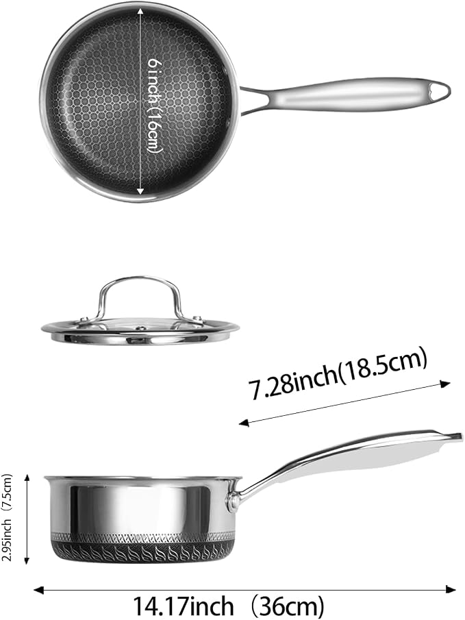 USELUCK Nonstick 1.5-QT Saucepan with Glass Lid,Stainless Steel Pot