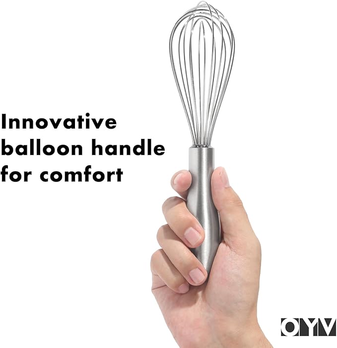 OYV 8" Small Whisk, 18/10 Stainless Steel Whisk, Ergonomic Handle | Dishwasher Safe, 8-Wire Balloon Design, Rust Resistant, Sealed Waterproof Handle, For Eggs, Sauces, Batter And Cream