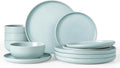 Famiware Milkyway 12-Piece Stoneware Dinnerware Set, Light Blue | Plates and Bowls for 4, Reactive Glaze Dish Set, Microwave & Dishwasher Safe, Chip & Scratch Resistant