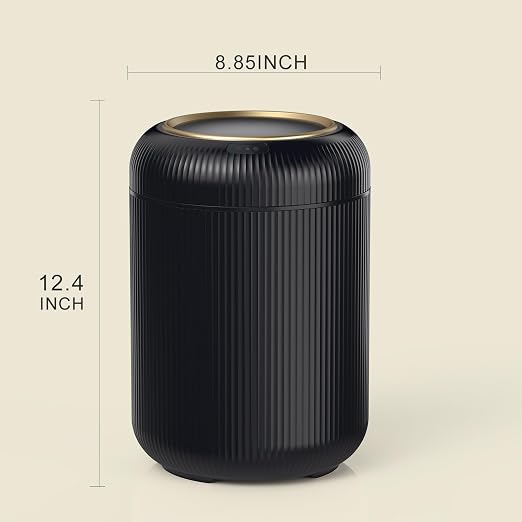 Motion Sensor Bathroom Trash Can with Lid,Black and Gold Garbage Can | 3 Gallon Automatic Bathroom Garbage Cans,Black Garbage Bin,Touchless Sensor Trash Bin,Small Waste Basket for Bedroom,Office