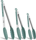 HOTEC Premium Stainless Steel Locking Kitchen Tongs with Silicon Tips, Set of 3-7", 9" and 12" (Sage Green)