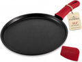 Cast Iron Round Griddle - 10.5”-Inch Crepe Maker Pan + Silicone Handle Cover - Pre-Seasoned Comal for Tortillas Flat Skillet - Dosa Tawa Roti Grill - Oven, Stovetop, BBQ, Fire, Smoker, Induction Safe