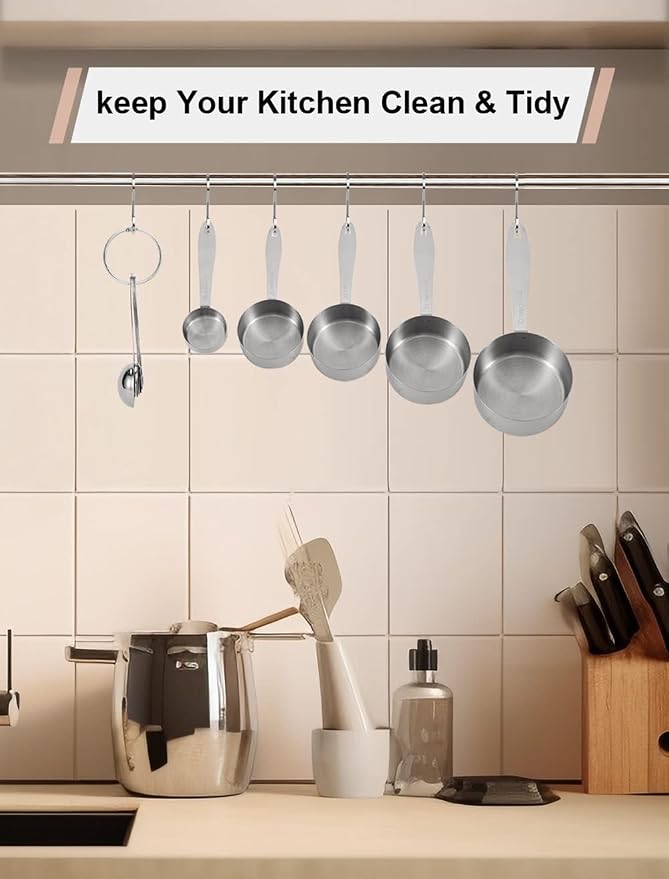 JOYHILL Measuring Cups and Spoons Set 304 Stainless Steel 10-Piece Silver | BPA-Free Silicone Handles, Etched Markings, Nestable Design, Dishwasher Safe for Dry & Liquid Ingredients
