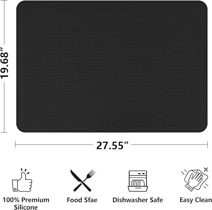 Stove Top Cover for Electric Stove- Range Covers for Electric Stove,Silicone XXL Dish Drying Mat, Glass Cooktop Covers, Flat RV Range top Mats (Black, 28"x20")