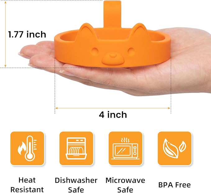 Egg Ring Silicone Rings for Frying Eggs, Non Stick Fried Egg Cooker Ring, Cute Animal Designs Gifts for Family Friends, 4-inch Round Egg Separators Mold for Pancakes Breakfast Sandwich 4 Set