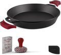 Cuisinel Cast Iron Skillet + Chainmail Scrubber - 15"-Inch Pre-Seasoned Dual Handle Braiser Frying Pan + Silicone Handle Covers - Oven, Grill, Stovetop, Fire, Kitchen Cookware - Indoor/Outdoor Use