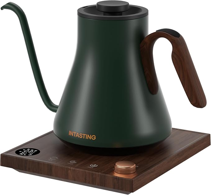 INTASTING Gooseneck Electric Kettle with 1℉ Temperature Control, 0.9 Liter | Fast Heating, Stainless Steel Interior, for Pour Over Coffee, Tea & Boiling Water, Keep Warm, Auto Shut-Off, Hunter Green