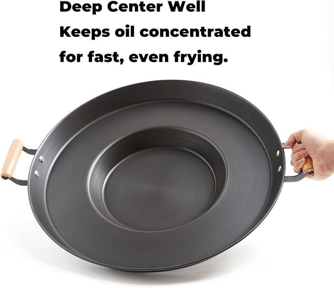 Disco para Cocinar Discada, 20 in Carbon Steel Mexican Wok | Concave Pan With Double Handles, For Tacos, Enchiladas, Fish Frying And Outdoor-Style Cooking, Pan Only