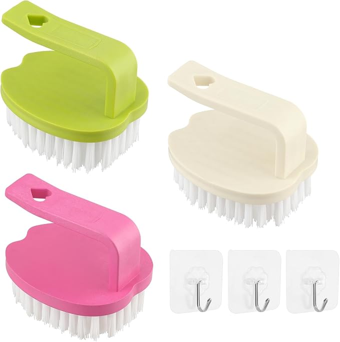3Pcs Vegetable Scrubber Brush, Vegetable Brush with Stiff Bristles Veggie Cleaner Brush for Fruits, Potatoes, Carrots & More with 3 Hooks Easy Storage