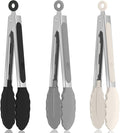 Small Cooking Tongs 7 inch Mini Serving Tongs with Silicone Tips, Set of 3 (Black + Grey + White)