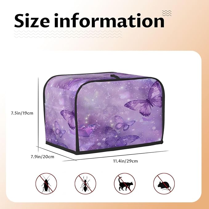 2 Slice Toaster Cover Butterfly Purple Pastel Dust Proof Washable Kitchen Appliance Cover with Pocket, Oxford Fabric Countertop Toaster Protector for Standard Toasters Small Appliances